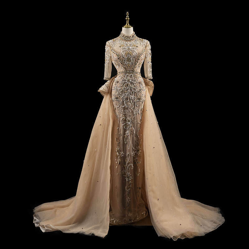 Classical Evening Dress Custom Gown Heavy Hand Beaded Palace Style With Detachable Skirt For Wedding Prom H1825