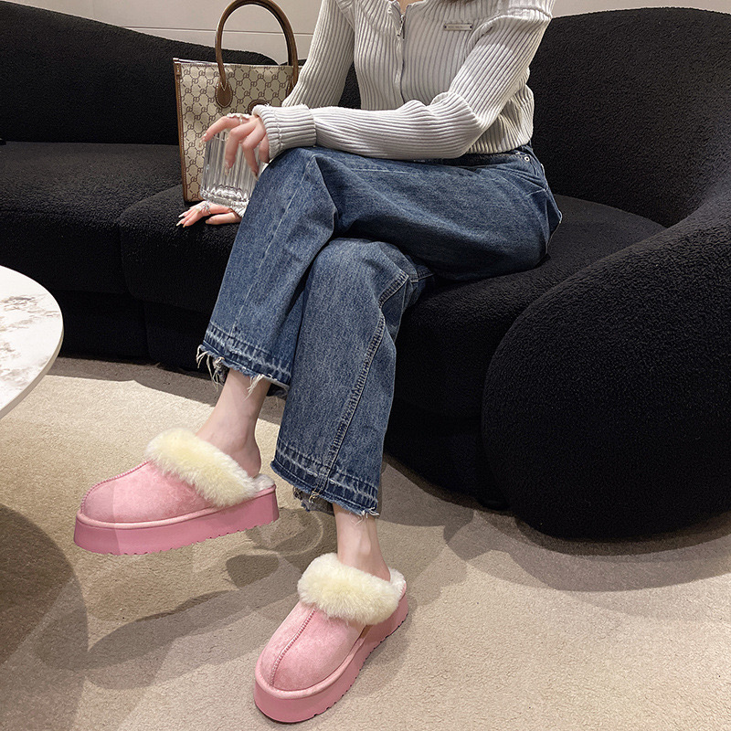 Slippers Winter Women Fur Warm Boots Platform Flip ps New Short Plush Flats Home Cotton Shoes Suede Mules Ladies BootsL483