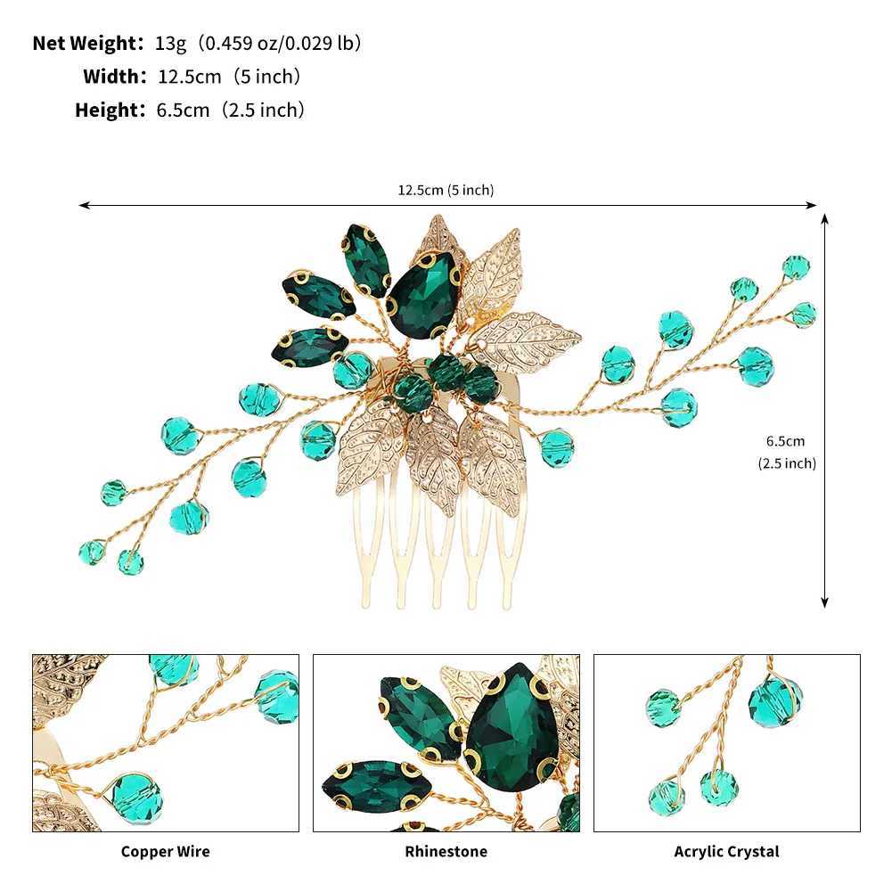 Fashionable green hair comb and pin set rhinestone crystal hair clip bridal wedding jewelry accessories bridal maid gifts W241007