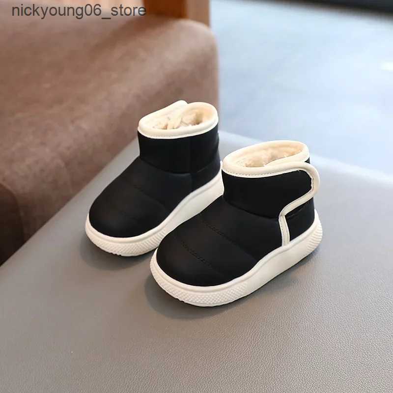Boots Botas Nia Children Plush Snow Boot Thick Sole Non-slip Boys Cotton Shoes Fashion Solid Warm Kids Boots Girls Casual Short Boots L240910