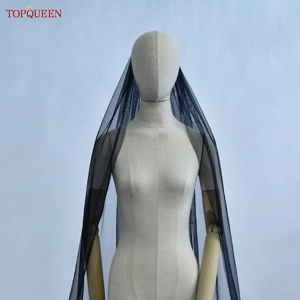 TOPQUEEN V30 Charming Black Plain Veil 3M Church Wedding Hair Accessories 1-Layer Multi Size Customized Bridal Veil W241007