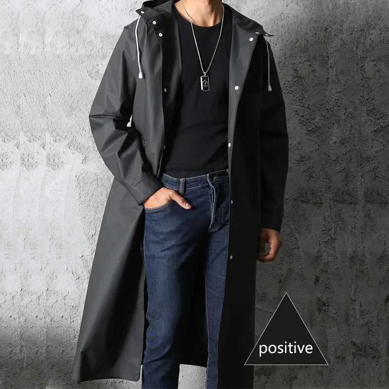 Black Fashion Adult Waterproof Long Raincoat for Women and Men Hooded Rain Coat for Outdoor Hiking Travel Fishing Climbing Thickened W250815