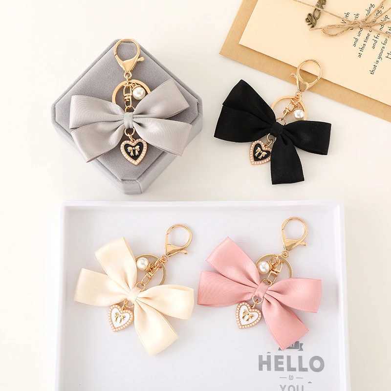 Fabric Ribbon Bow Love Heart Pendant Keychain Butterfly Knot Hanging Chain Anti-Lost Keyring Backpack Charms Bag Decor GiftsX241008