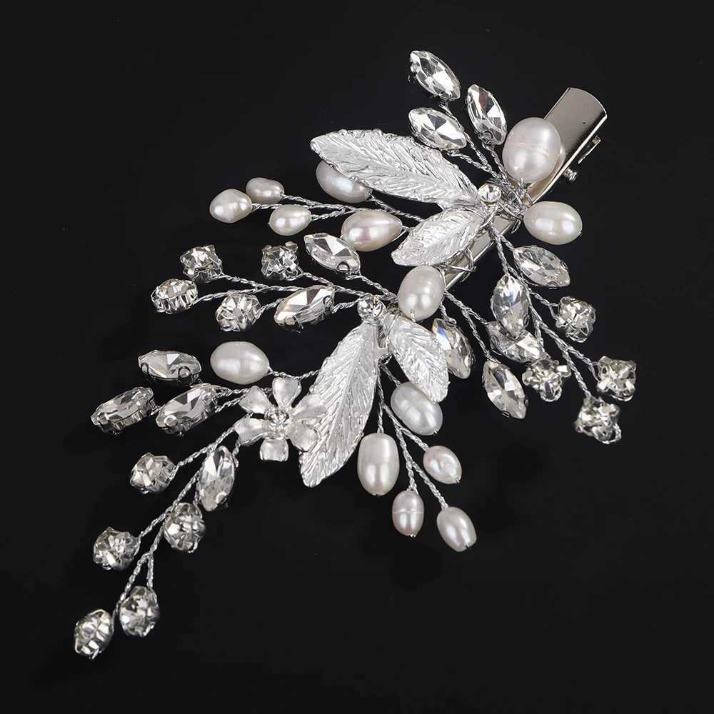 Bridal Wedding Natural Pearl Hair Pin Rhinestone Leaf Hair Pin Clip W241007