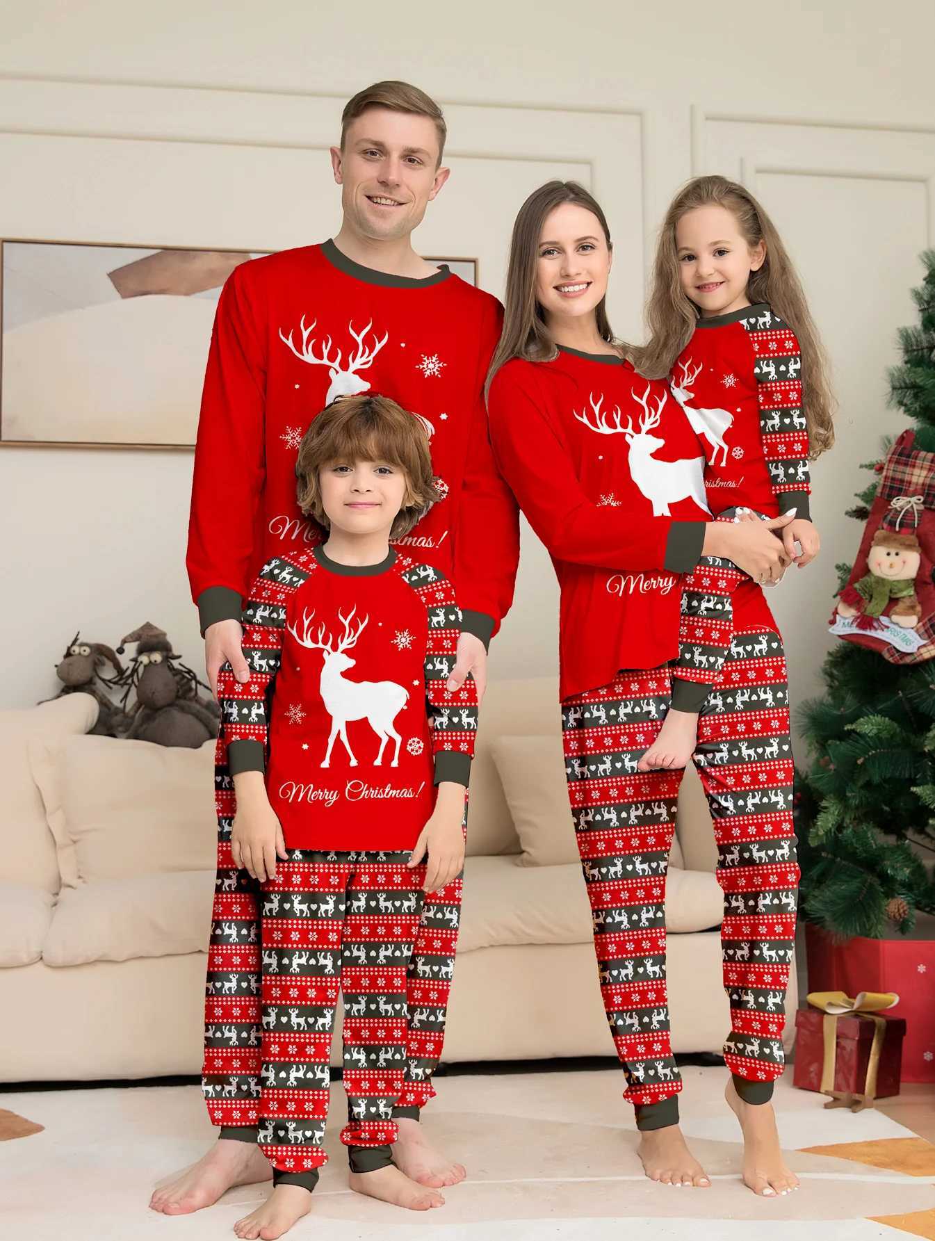 Mom Dad Child 2-piece Sleepwear Set Baby Casual Loose Sleepwear Christmas Family Appearance Sleepwear Family Matching Set W241008