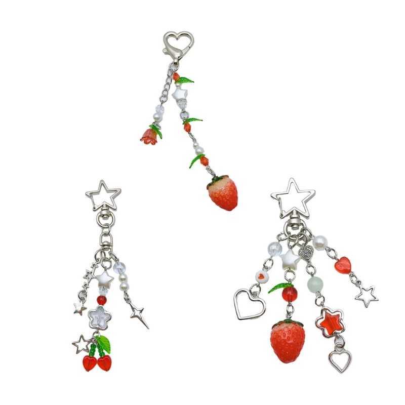 Strawberry Keychain Decoration Charm Backpack Pendant Cherry Keyring Ornament Alloy Material Perfect Gift for Girls TeenX241008