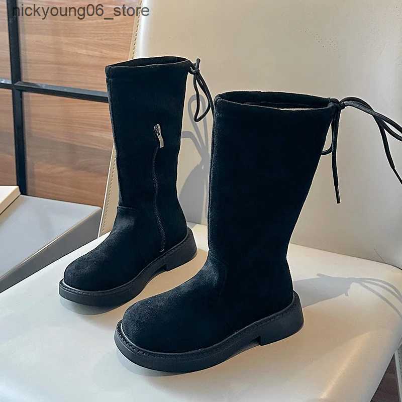 Boots New Childrens Autumn Boots Causal Girls Long High Boots Elegant Sweet Kids Fashion Princess Catwalk Boots Versatile Non-slip L240910