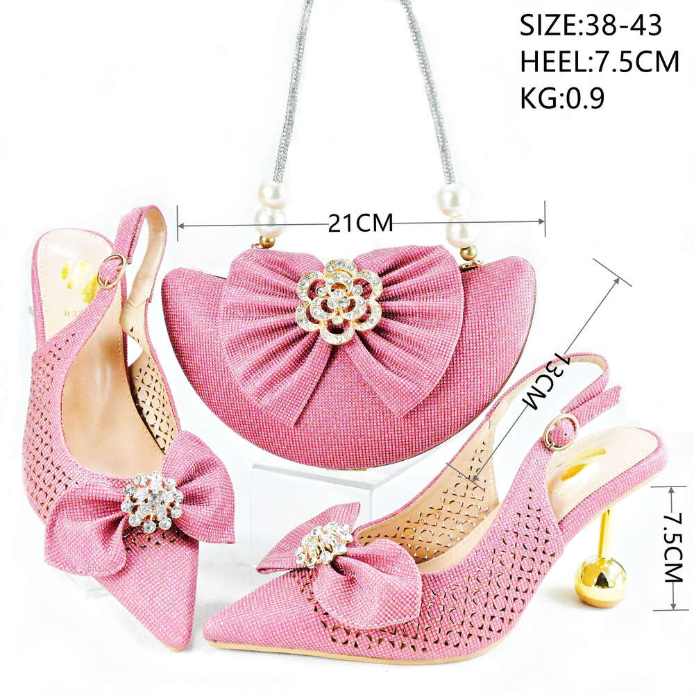 Doershow New Arrival African Wedding And Bag Set Pink Italian Shoes With Matching Bags Nigerian Lady Party Has1-21