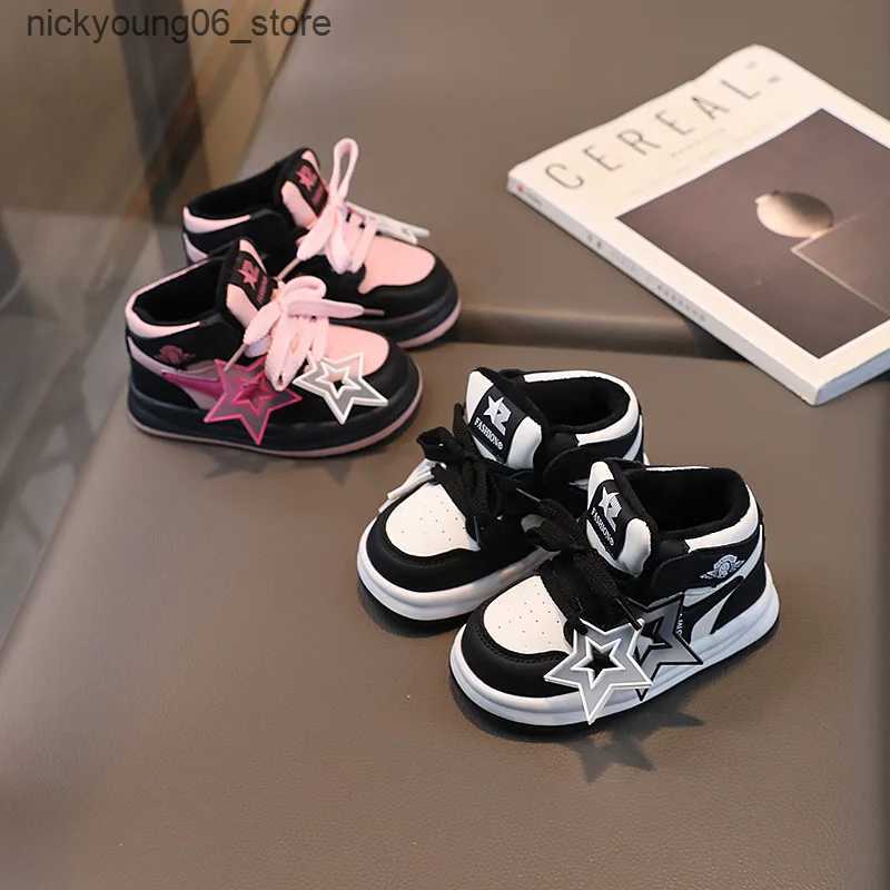 Boots Childrens Sneakers Autumn Winter Boys Girls Velet Lined Warm Sport Shoes Cute Star Shoes Toddler Non-slip Walking Footwear L240910