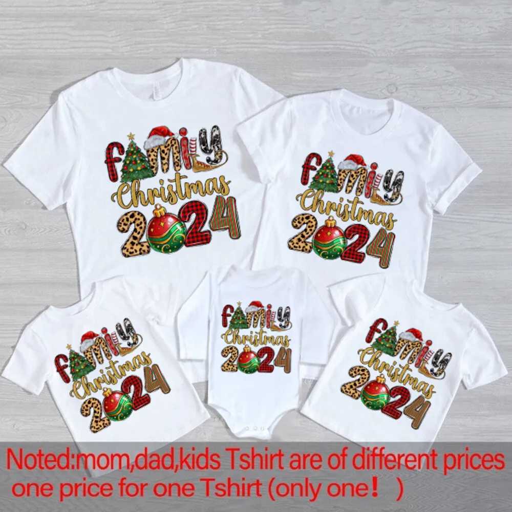 Family Christmas 2024 Printed Shirt Family All Together T-shirt Christmas Party T-shirt Mom and Dad Childrens Top Baby Tight Clothes Christmas Set W24