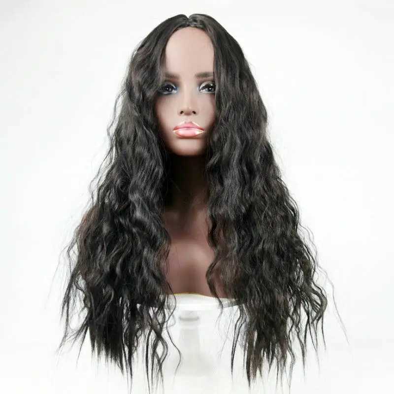 New wig Ladies curly hair afro medium part corn long hair synthetic fiber high temperature silk full mechanism head coverXJ241008