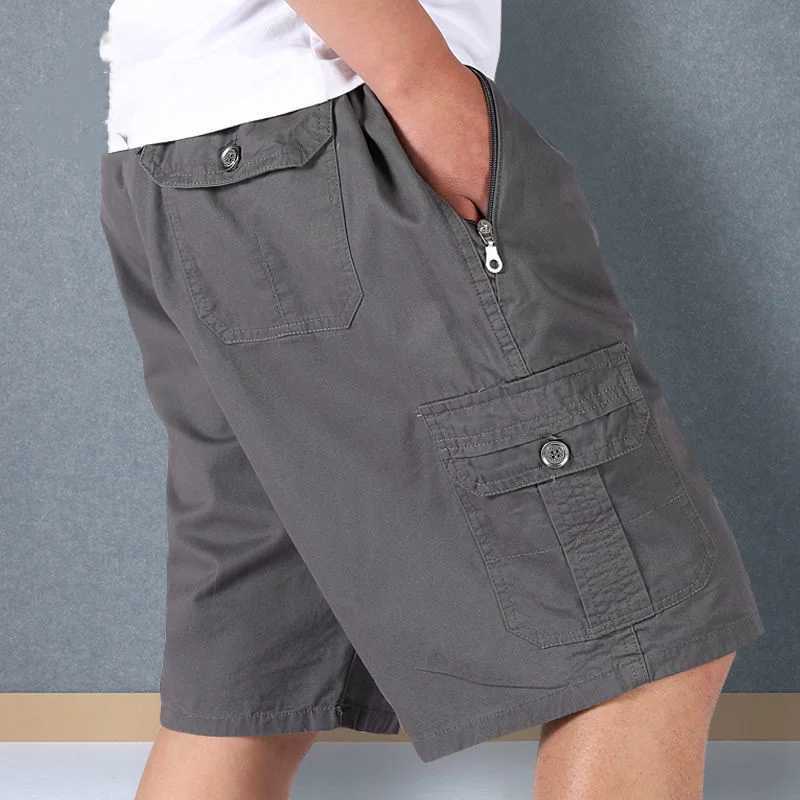 Summer New Loose Zipper Pocket Solid Casual Shorts All match Plus Size Elastic Waist Fashion Trend Sweatpants Korean Mens WearW240713