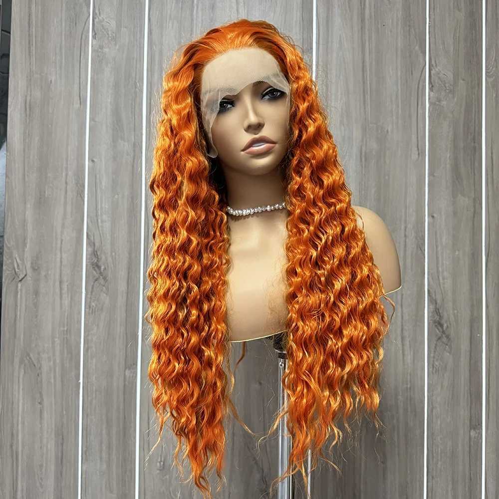 Orange Wig Deep Curly Synthetic Lace Front Wig Glueless Ginger Orange Hair Natural Hairline Wig for Women Heat Resistant CosplayXJ241008