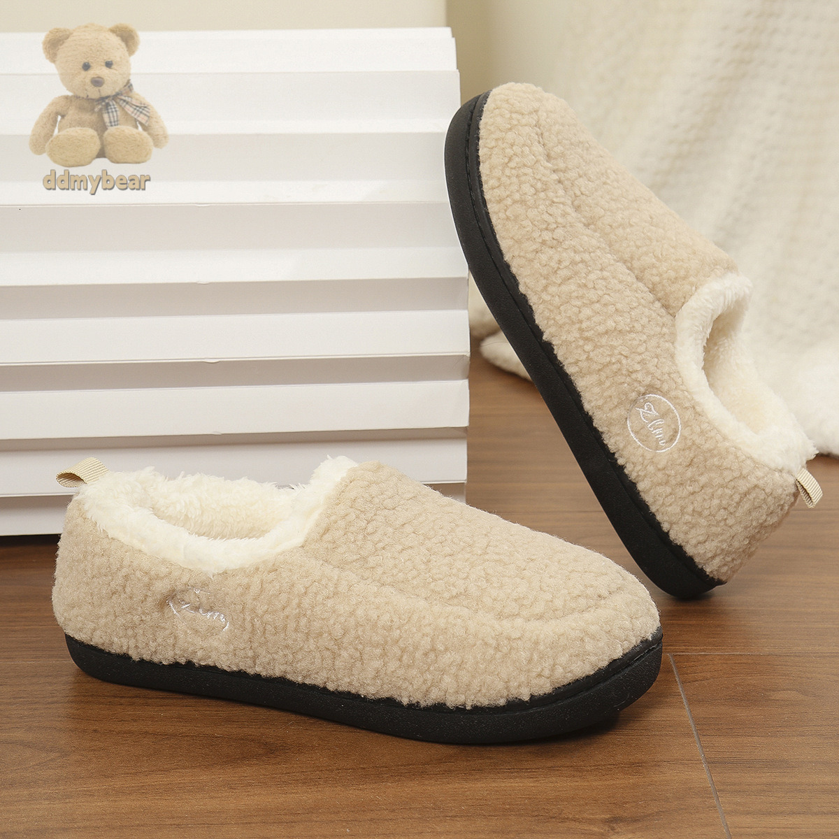 Ddmybear New Warm And Plush Versatile Shoes, Anti Slip Winter Bag Heel, Thick Soled Cashmere Cotton Slippers Chinese Brand Shoes F1008-17