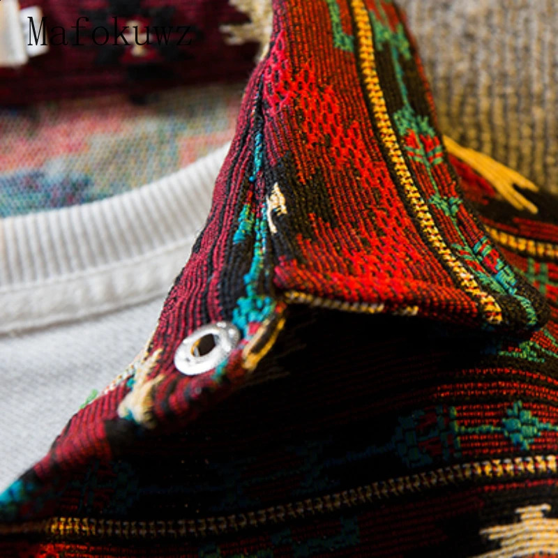 Autumn vintage embroidery woven long sleeved mens ethnic style loose casual high street shirt jacket mens clothing 241008