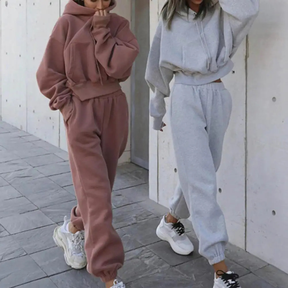 Womens 2piece Running Set Autumn Spring Solid Sweatshirt Long Sleeve Cut HoodieRunning Pants Plus Size Track and Field Wear 241007