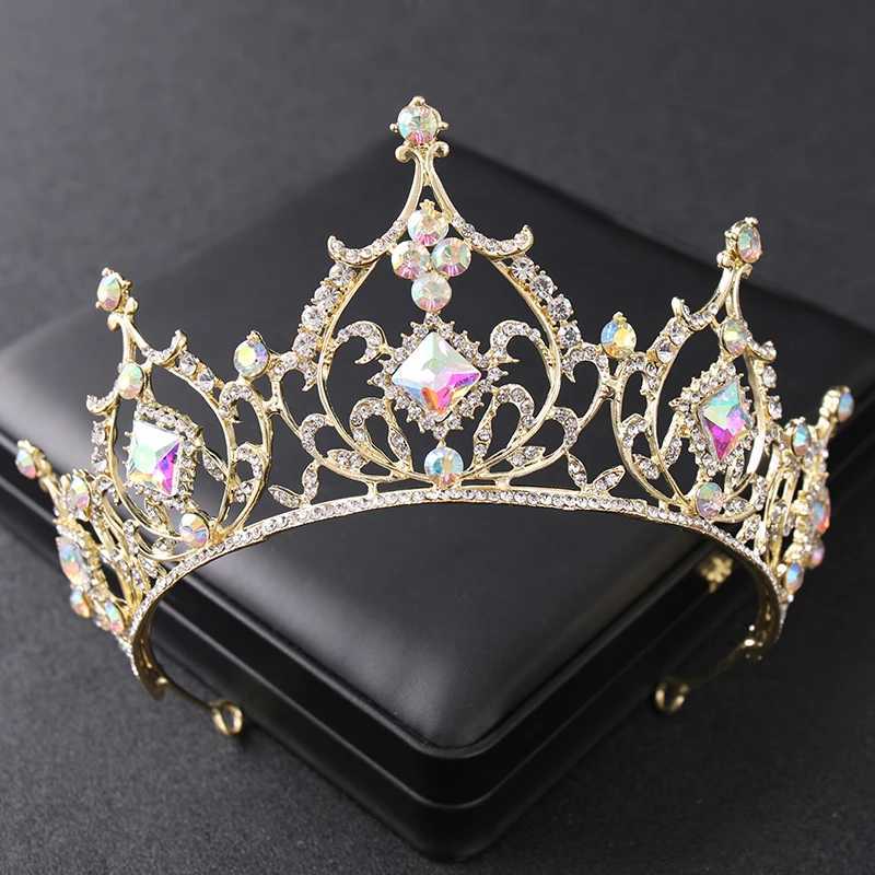 Golden crystal rhinestone crown headpiece suitable for female brides luxury ball parties Diadem weddings bridal hair accessories jewelry crowns W24100