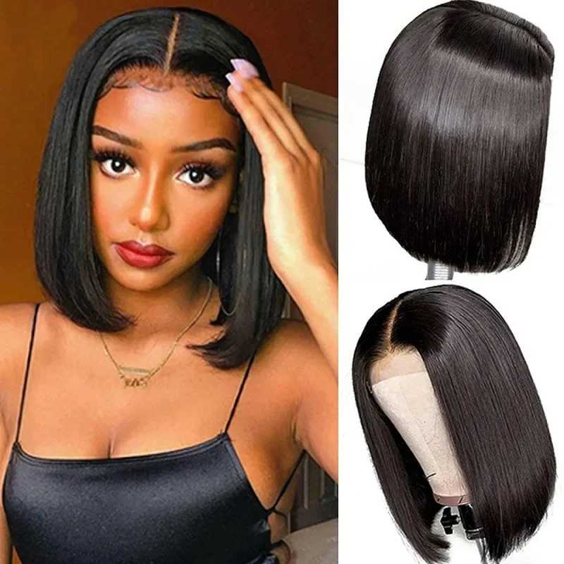 Womens Black Short Straight Bobo Wig High Temperature Fiber Non-front Lace Head Cover European American StyleXJ241008