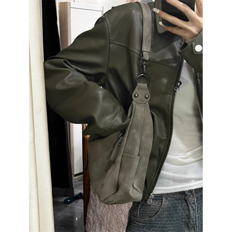 2024 Y2k Vintage PU Leather Shoulder For Women Female Gray Underarm Fashion Large Capacity Handbags Commuter Tote Bags