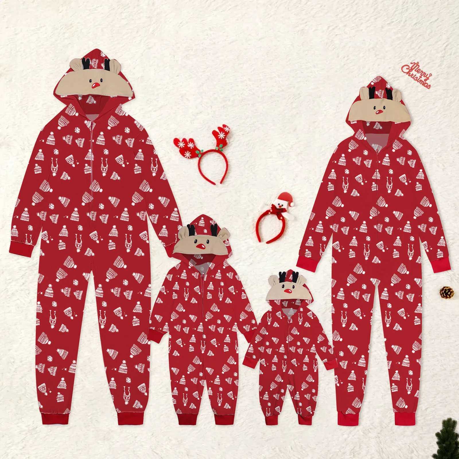 Christmas Gift Family Pajama Cute Deer Ear Hoodie Mother Father Children Baby Match Set Hoodie Family Appearance W241008