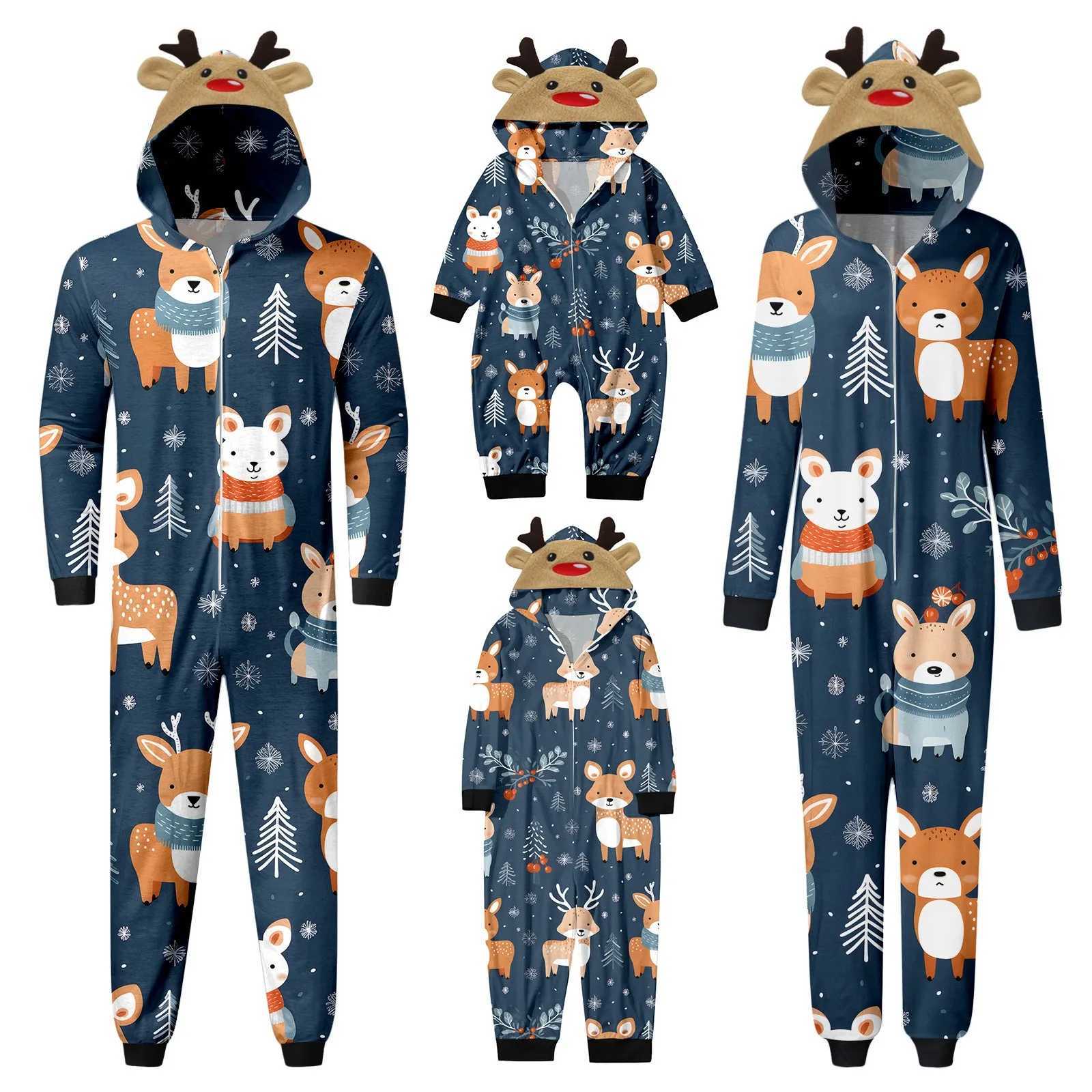 Christmas long sleeved cute deer head mens hoodie with soft zipper jumpsuit holiday family matching pajama set W241008