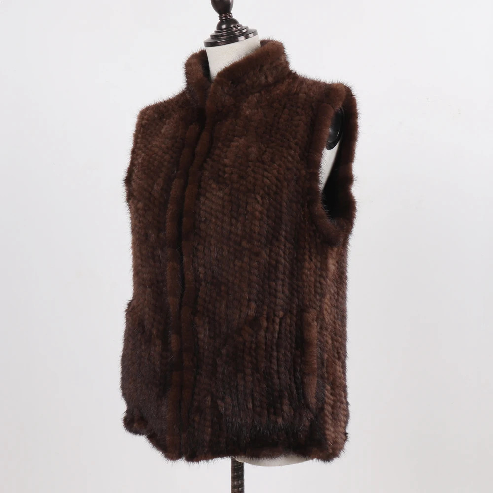 Womens Natural Warm Mink Vest Autumn Winter 100% Genuine Leather Sleeveless Jacket y 240929