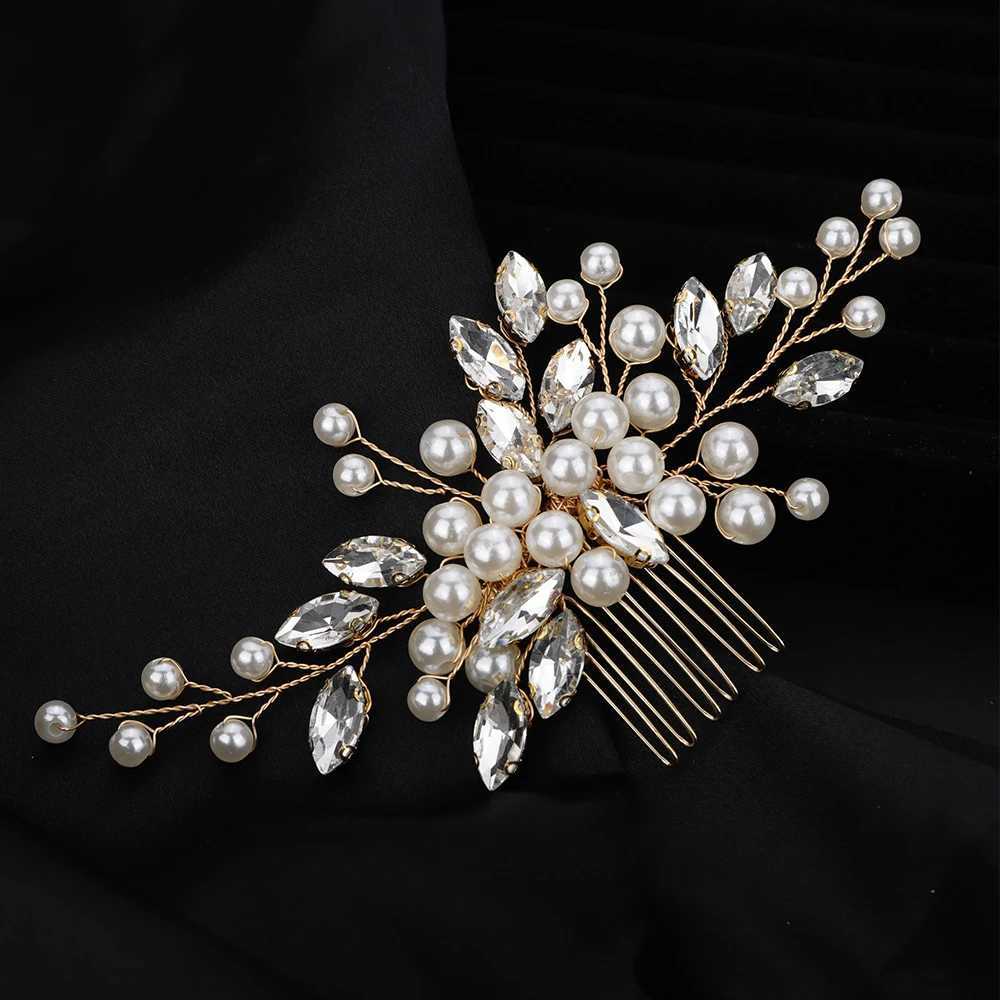 Fashionable rhinestone wedding hair comb silver gold pearl bridal headwear party headwear jewelry handmade womens headwear W241007