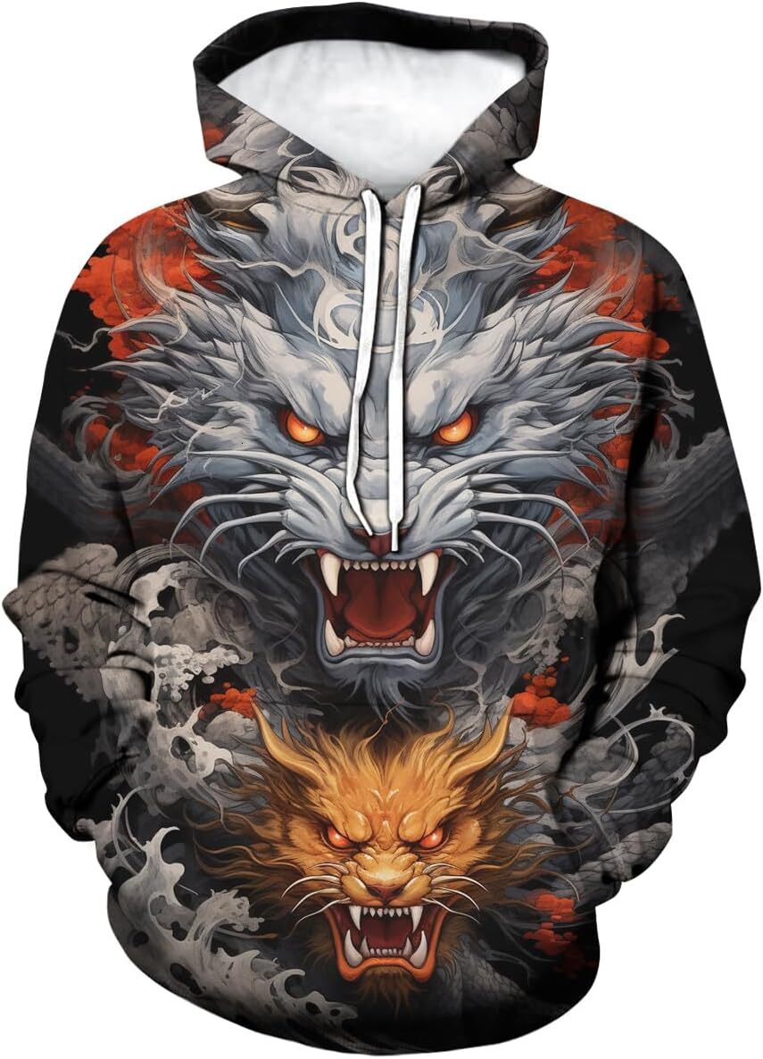 Hoodie for Mens Womens Psychedelic Tiger Hoodie Retro Printed Hooded Casual Long Sleeved Sweatshirt Hoodies For Men Graphic Hoodies sweatshirt comfort