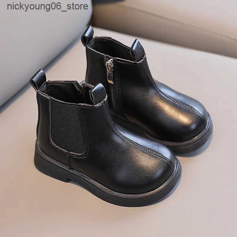 Boots New Fashion Childrens Boots for Boys Britain Style Black Beige Boots Girls Short Boot Kid Chelsea Boots Non-slip Britain Style L240910