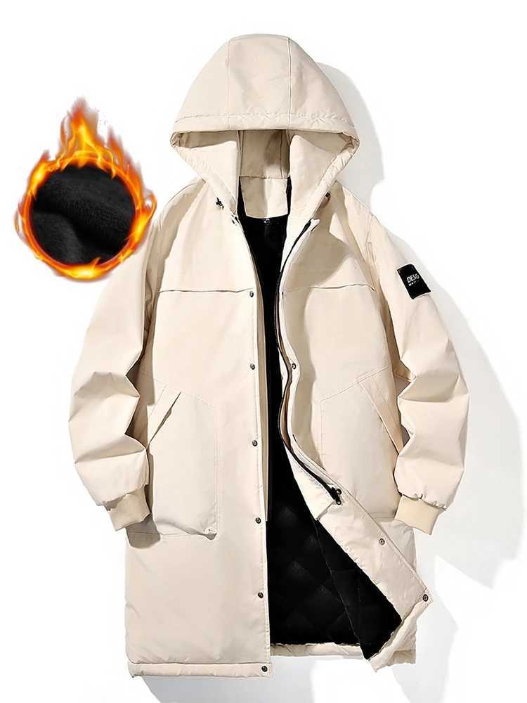 Winter wool lined long trench coat mens oversized 9XL hooded windproof coat casual coat large-sized 6XL 7XL 8XL W241007