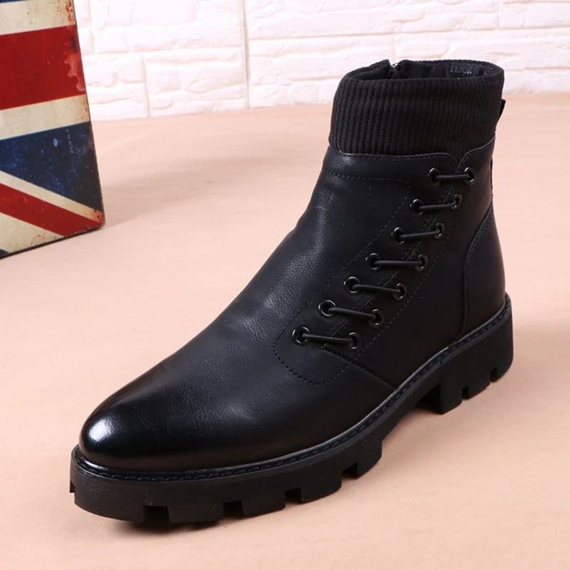 italian mens leisure cowboy boots natural leather platform shoes black autumn winter ankle boot short botas male 240926