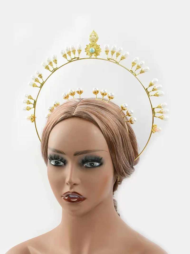 Goddess Halo Tiara Golden Crown Bridal Headband Pearl Accessories and Wings Tiara Photo Studio Photos Tiara Clothing Headband W241007