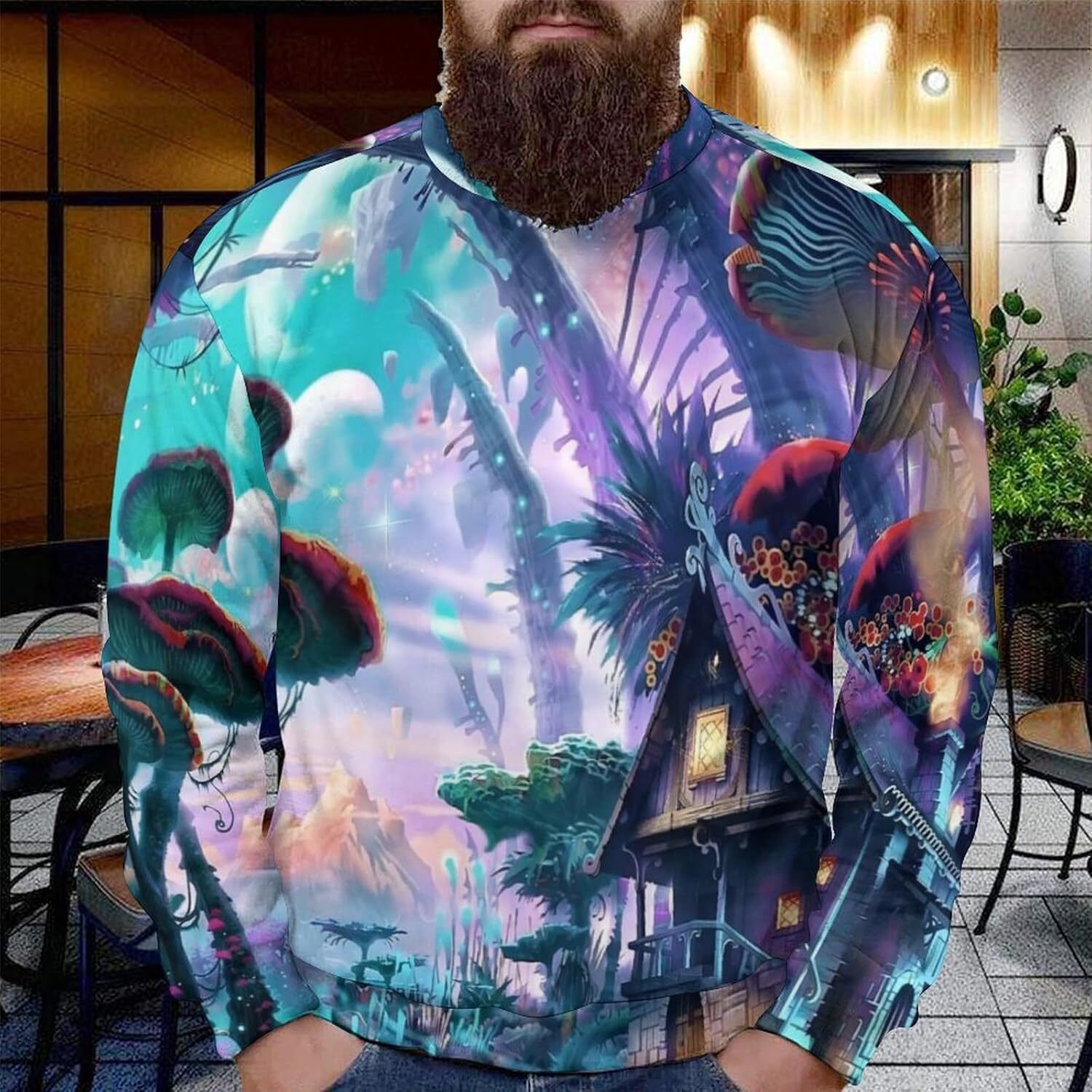 Long Sleeve Shirts for Men sweatshirt Novelty Mushroom Crew Neck Sweatshirt Abstract Graphic Pullover For MenTee Streetwear Casual tops clothes