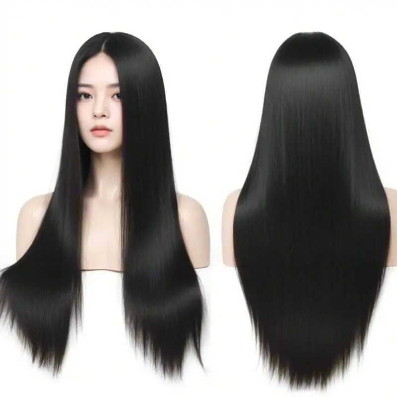 Long Black Synthetic Wig for Costume Women -Quality Synthetic Hair for Women -Versatile Style Perfeet for Any OccasionXJ241008