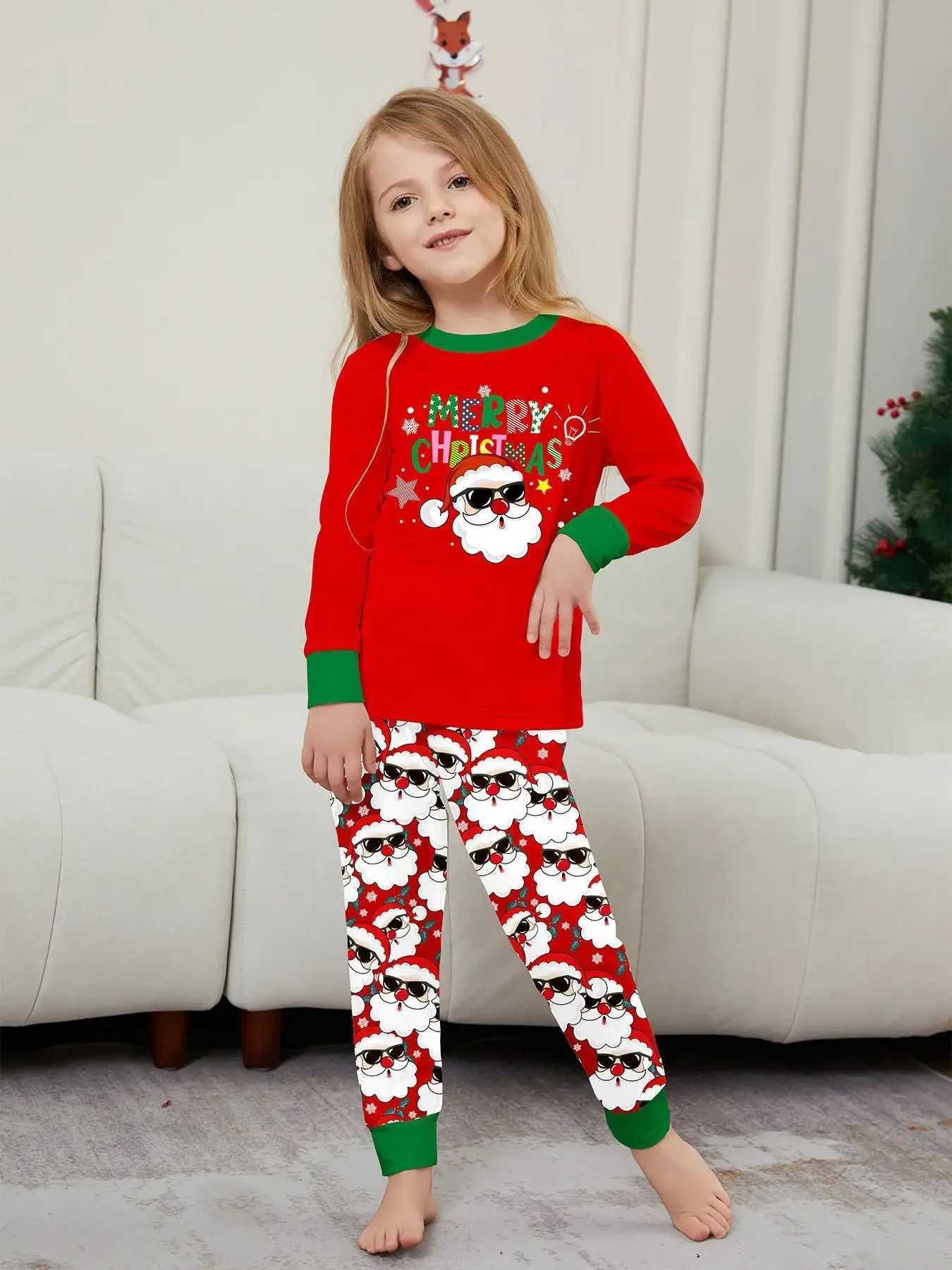 Merry Christmas Santa Claus printed home matching set soft and warm pajamas set casual and loose 2-piece set home clothes baby and dog Pjs W241008