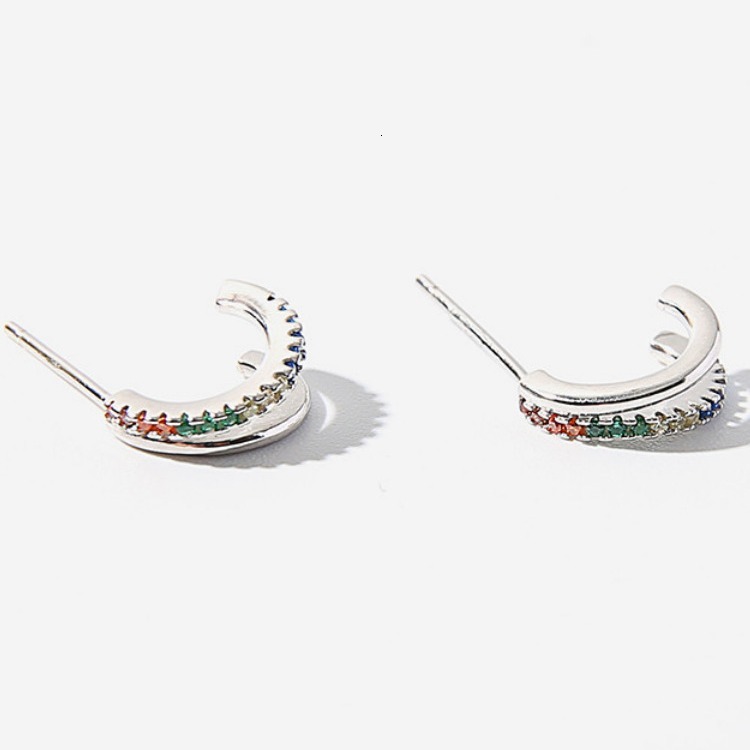 Needle Rainbow Pure Sier Earnail Female Flash Dia Double layer Earring Buckle Earrings Circle Internet Celebrity Niche