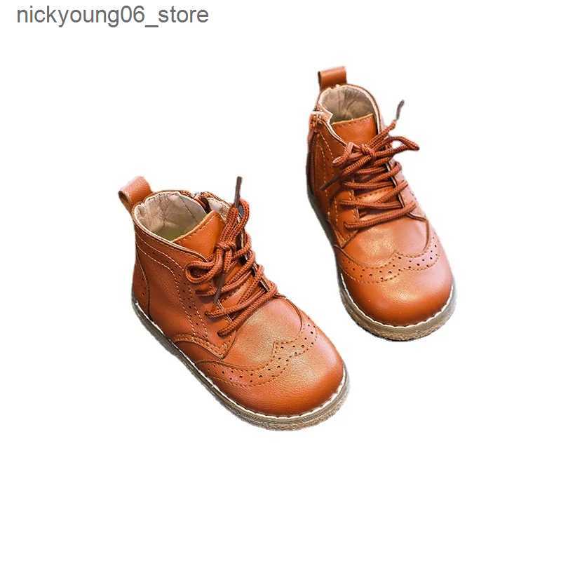 Boots Spring Autumn Girls Leather Shoes Fashion Kids Ankle Boots Solid Color Boys Sneakers Black Brown SMG136 L240910