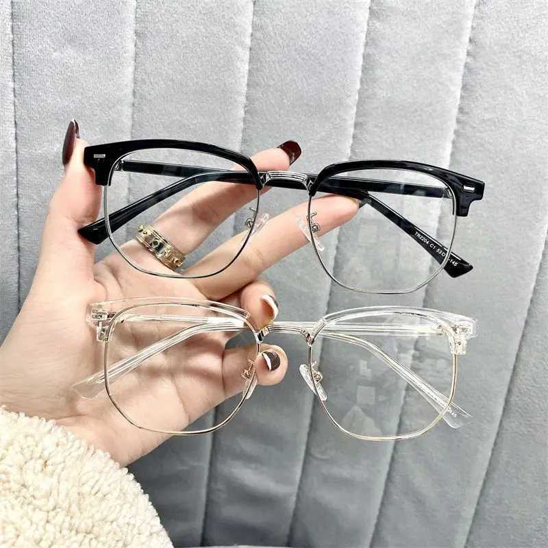 Women Men Anti Blue Light Glasses Fashion Trend Square Half Frame Plain Eyeglasses for Men Finished Business Optical EyewearX241008