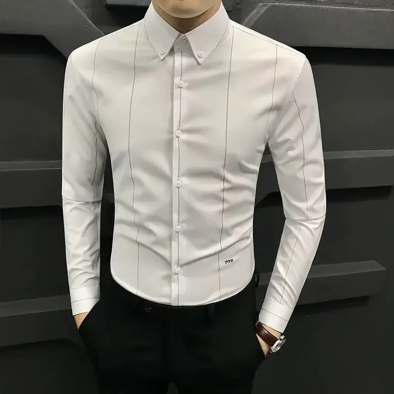 Top tier formal mens office shirts and shirts striped dresses business black social buttons cool Asian elegance I 241007