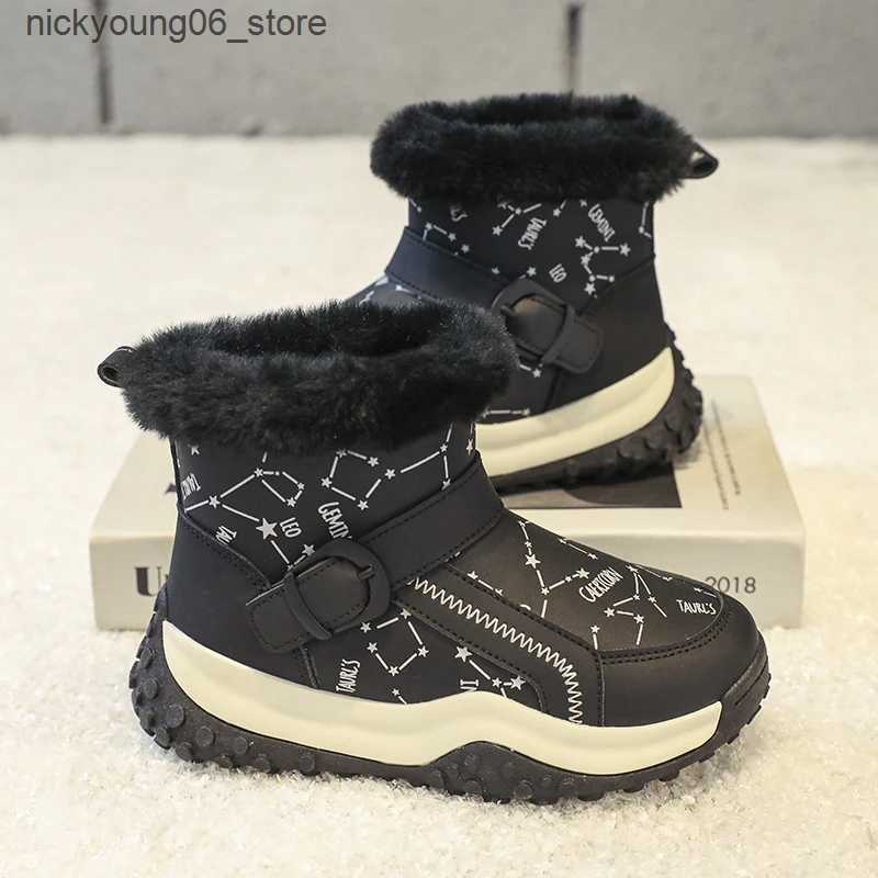 Boots Mid Top Children Snow Boots Kid Velvet Thicken Boot Girl Boys Winter Trendy All-match Anti-slip Wear-resistant Child Cotton Boot L240910
