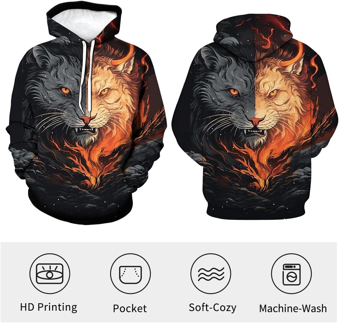 Hoodie for Mens Womens Psychedelic Tiger Hoodie Novelty Printed Hooded Casual Funny Hoodies Graphic Hoodies sweatshirt fashion