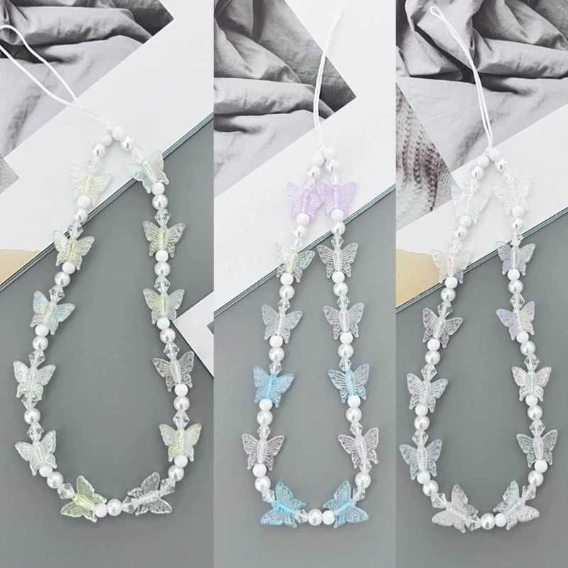 Cell Phone Straps Keychain Crystal Butterfly and Bead Chain Phone Lanyard Chain Anti Lost Keychain Y2K Handbag DecorX241008