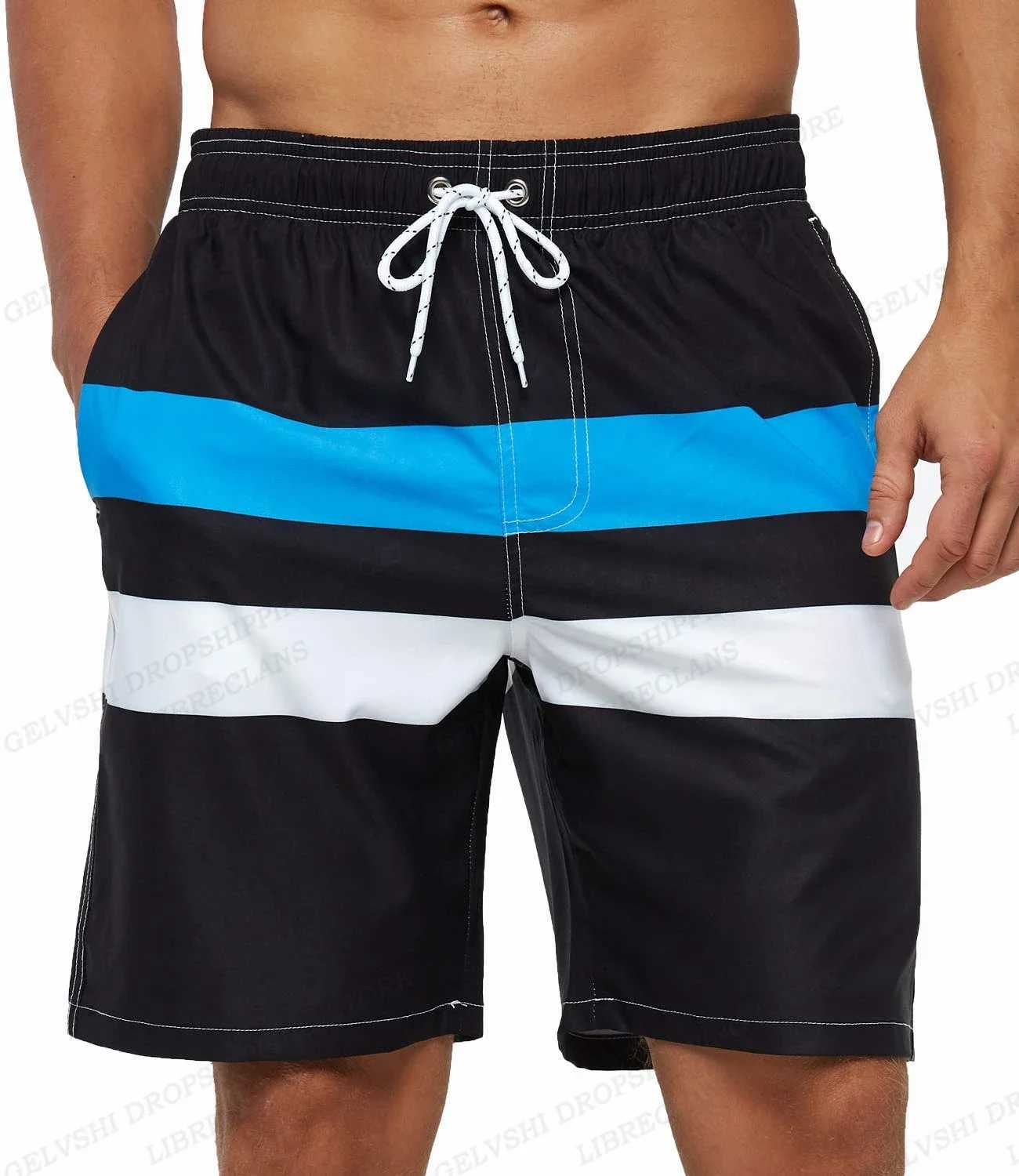 Mens swimming shorts striped 3D surfboard shorts childrens beach shorts mens swimming shortsW240713