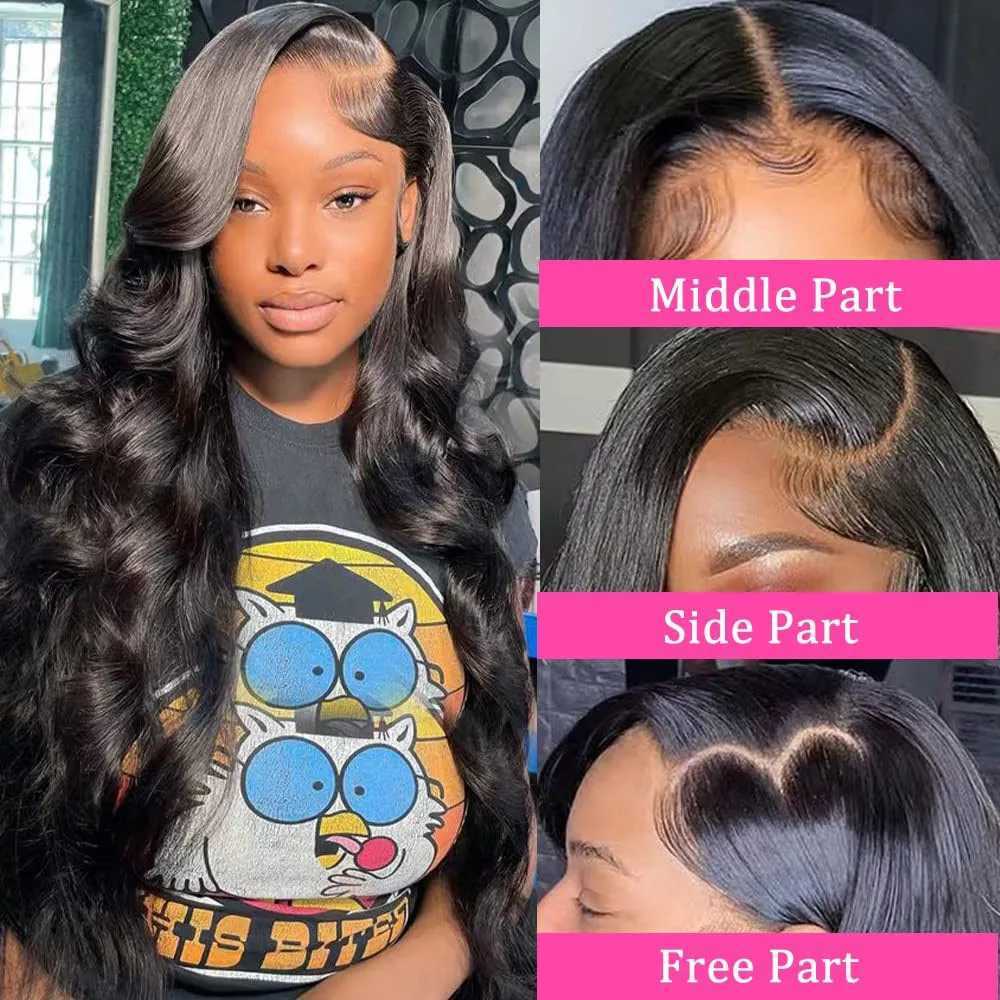 13x4 13X6 Body Wave Transparent Lace Front Wig Bling Hair HD Frontal Wig 180% Density Human Hair 4x4 Lace Closure Wigs For WomenXJ241008