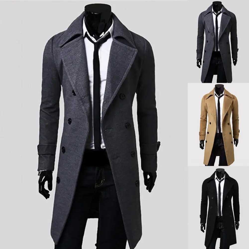 4XL fashionable solid color mens long trench coat designer high-quality double-layer slim fit jacket for autumn and winter W241007
