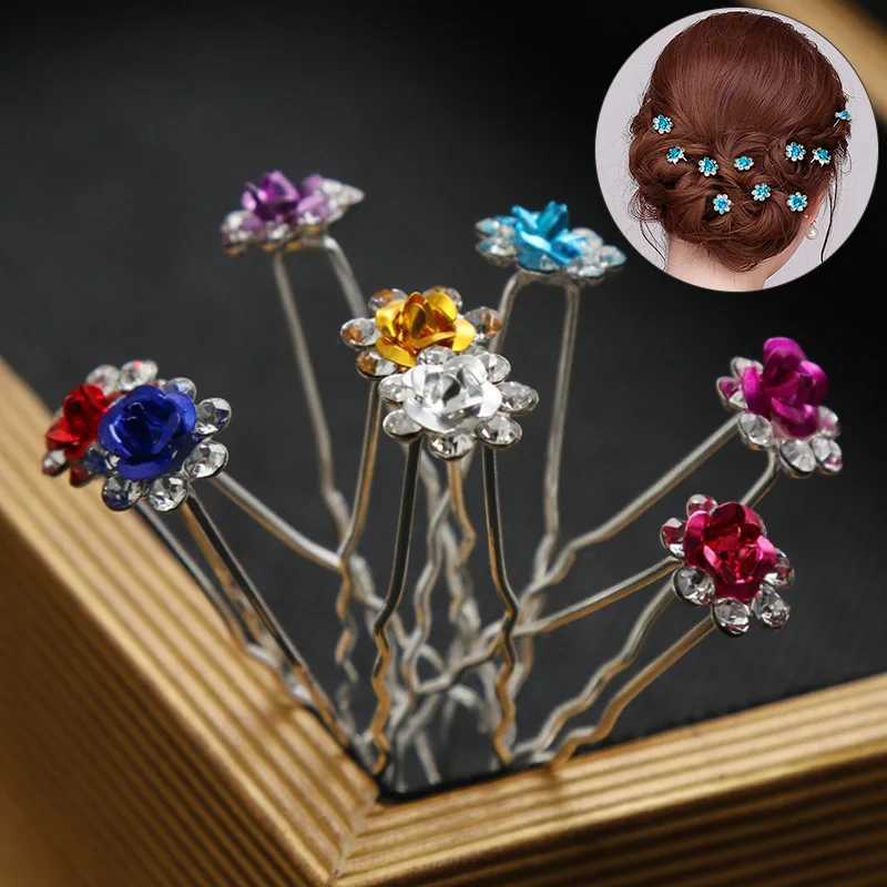 20 pieces of metal U-shaped hair clips crystal flower bridal headpieces jewelry hair clips forked wedding headpieces accessories W241007