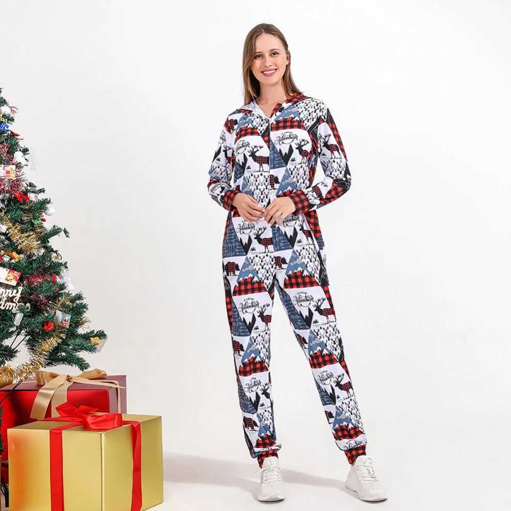 Christmas Family Matching Set Cartoon Elk Plain Pajamas Hoodies Adult and Childrens Family Pajamas Christmas Costume Set W241008