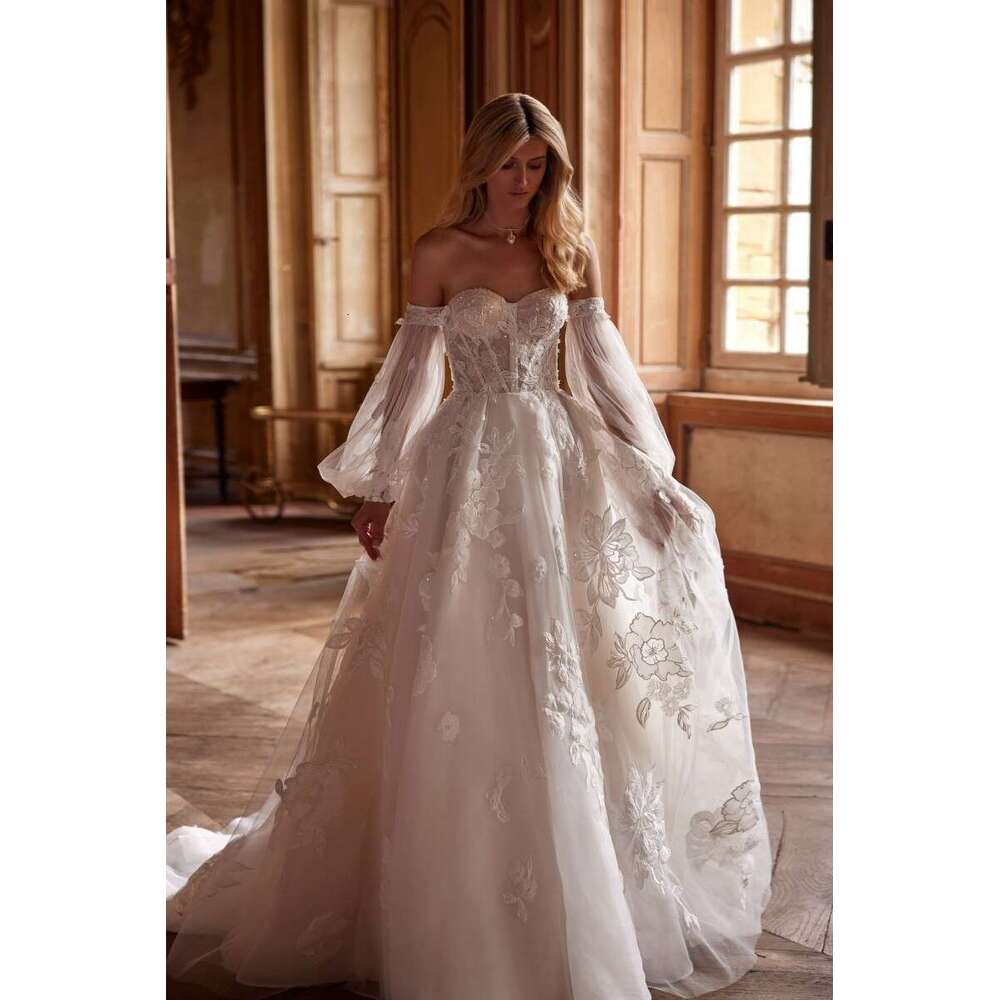 A New E Dresses Sweetheart Detachable Long Sleeves Wedding Gown Boning Appliques Lace Bride Gowns Vestidos De Novia ppliques s