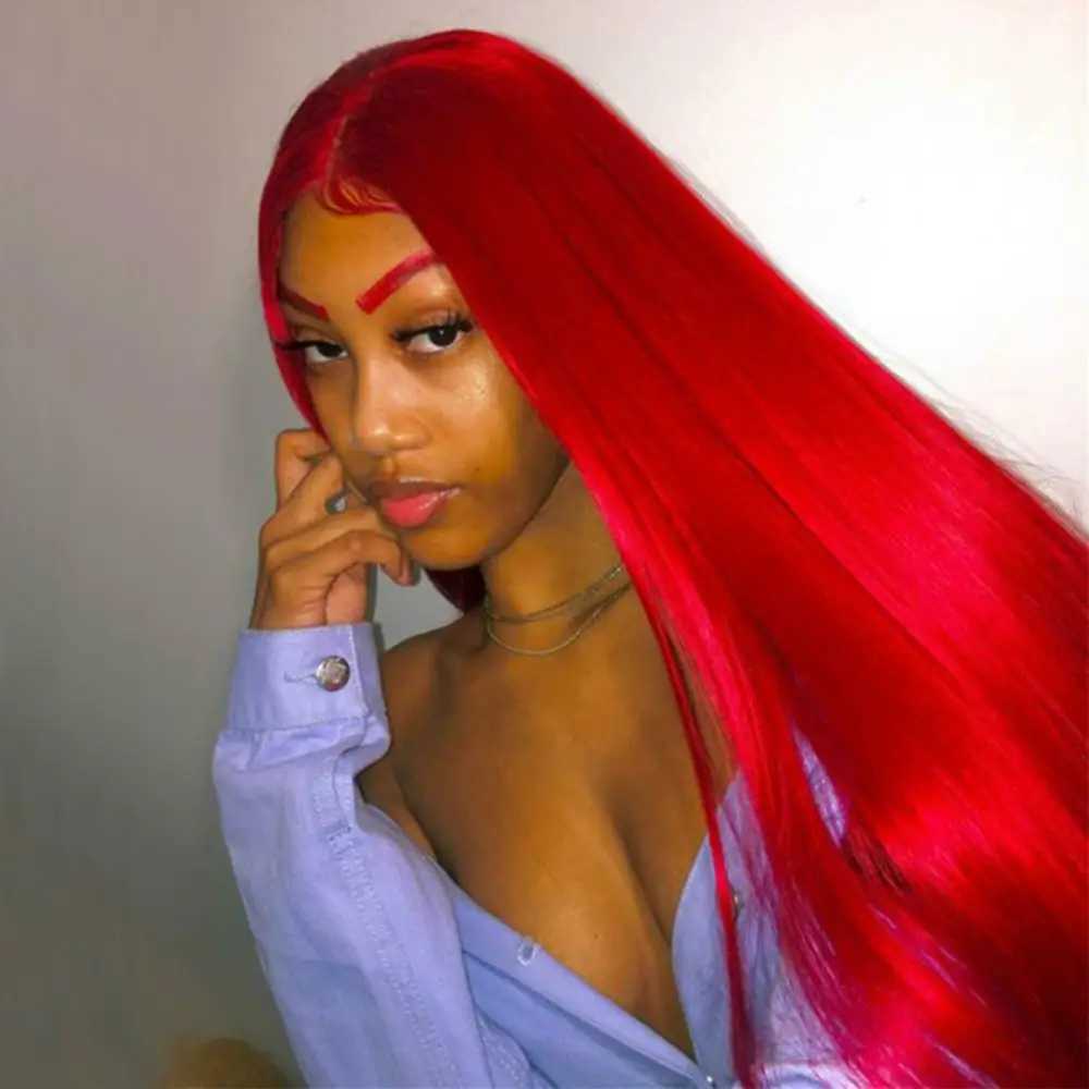 Red Synthetic Wig In The Waist Length Straight Hair Chemical Fiber Wig Women Daily Cosplay Heat-Resistant Full Head SetXJ241008