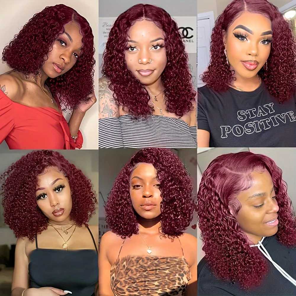99j Short Curly Bob Lace Front Wigs Human Hair 4x4 99j Burgundy Lace Front Closure Wigs Human Hair Wig 13x4 Bob Lace Frontal WigXJ241008